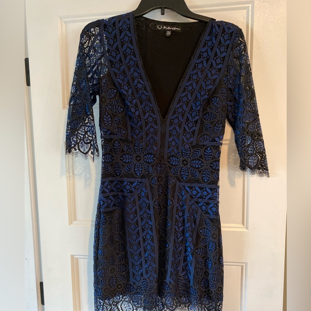 FOR LOVE AND LEMONS black and navy lace mini dress M